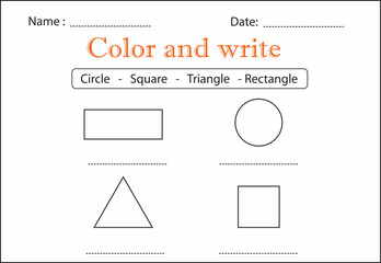 Color and write worksheet for kids. Educational game for kids.