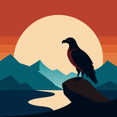 Vector illustration of an eagle standing on a rock