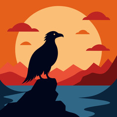 Vector illustration of an eagle standing on a rock
