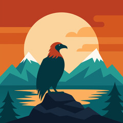 Vector illustration of an eagle standing on a rock