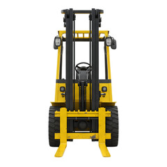 High resolution image of a yellow forklift truck on transparent background