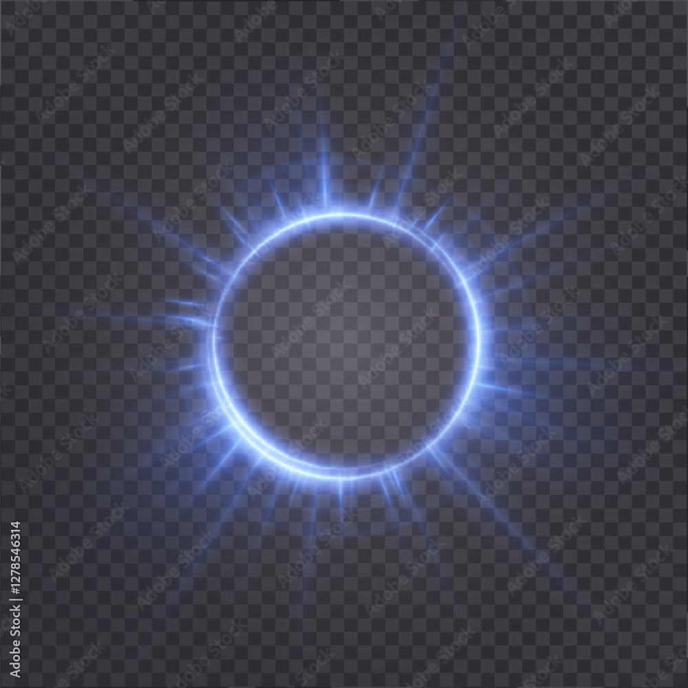 Poster glowing neon round frame. round glowing neon lights on transparent background with space for objects
