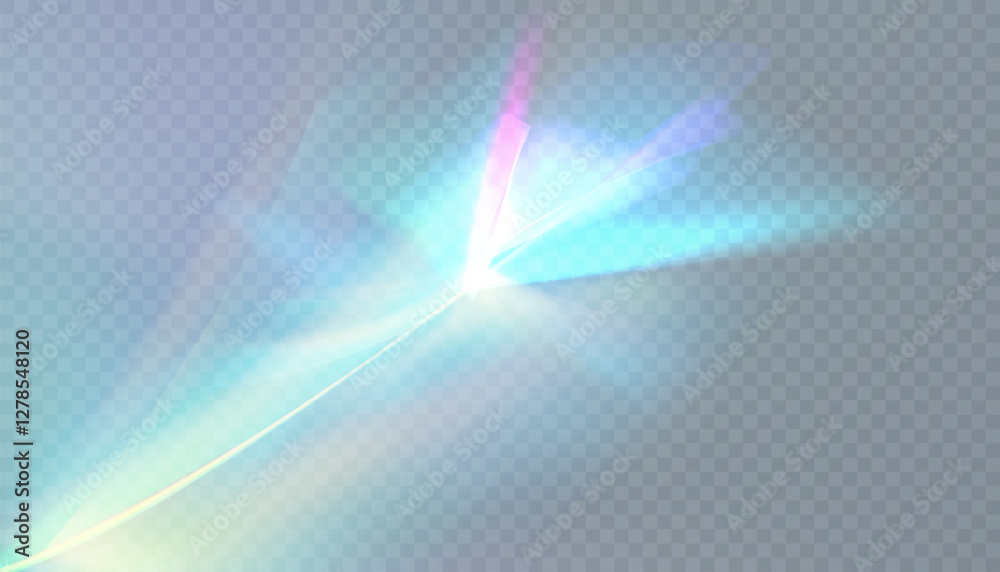 Poster light background distortion rainbow glow in refraction. vector glow of crystal light refraction