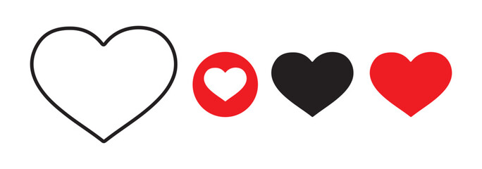 Hearts Shapes Icon. Love reaction icon. Black and red heart vector. Illustration eps 10