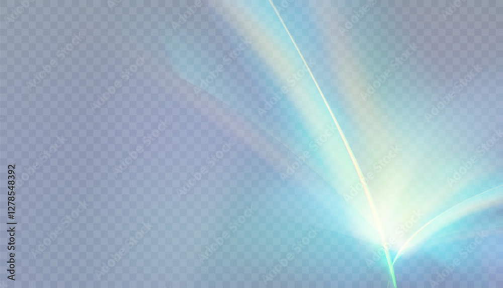 Poster Light background distortion rainbow glow in refraction. Vector glow of crystal light refraction
