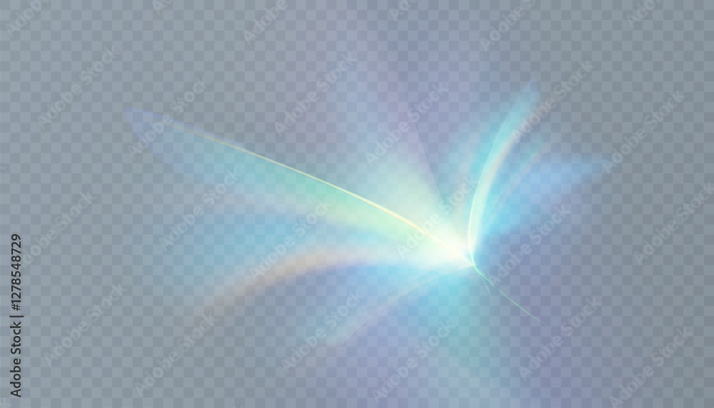 Poster Light background distortion rainbow glow in refraction. Vector glow of crystal light refraction
