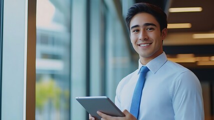 Fototapeta premium young businessman using tablet computer