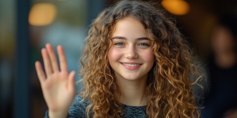 Fototapeta premium Girl with curly hair waving