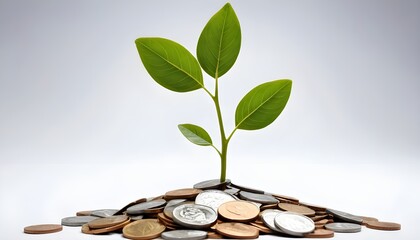 A plant growing from coins symbolizes growth and investment in revenue based finance.