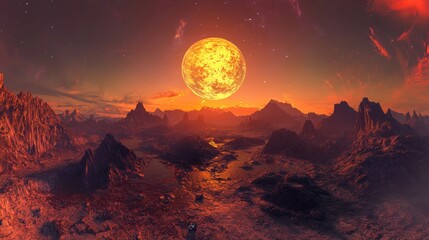 Alien Planet: Sunset over Crimson Mountains