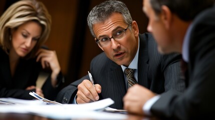 Focused business team engaged in discussion and collaborative analysis