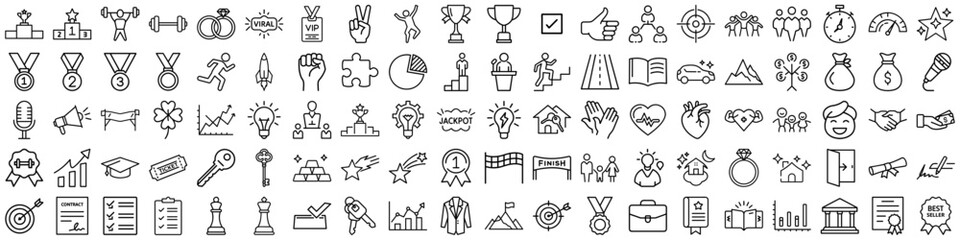 Fototapeta premium Success vector icons set in outline style