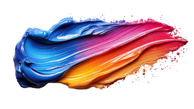 Vibrant paint stroke in blue, pink, orange, and yellow colors, creating dynamic visual effect