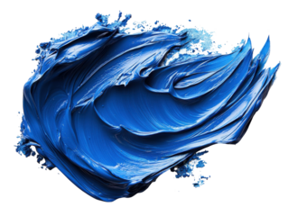 Vibrant blue paint swirl with texture and splashes, ideal for artistic designs