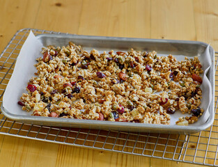 homemade granola on a sheet pan