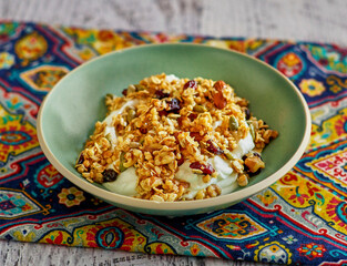 Greek yogurt topped with fresh made granola