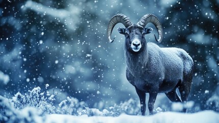 Ram in snowy woods