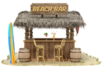 Beach bar in front view isolated on transparent background - 3d PNG illustration
