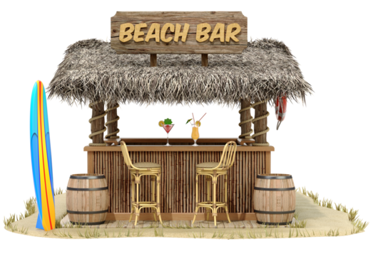Beach bar in front view isolated on transparent background - 3d PNG illustration
