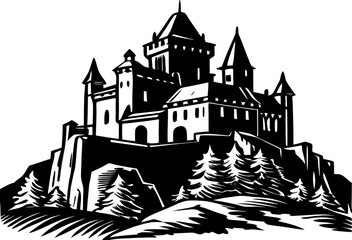 Obraz premium old house landscape illustration mountain cloud flower 