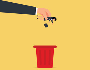 Unnecessary employee, Layoff concept. Boss throws female employee into trash can