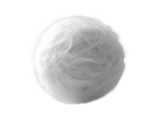 Fluffy white ball of fibers, resembling cotton or soft material, perfect for textures