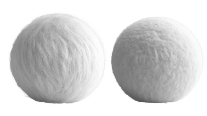 Fluffy white spheres made of soft material, perfect for crafts or decor