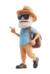 Cartoon senior man is going on a travel isolated in transparent PNG, man travel - isolated design element