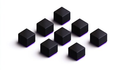 Obraz premium Nine black cubes arranged in a staggered pattern on white background.