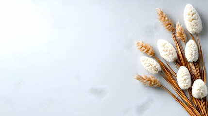 Dried flowers bouquet on marble, autumnal design, copy space, blog header