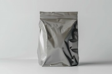 Blank Foil plastic pouch coffee bag on white background. Packaging template mockup. High definition photo