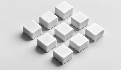 Fototapeta premium Nine white cubic blocks arranged in a grid pattern on a light gray background.