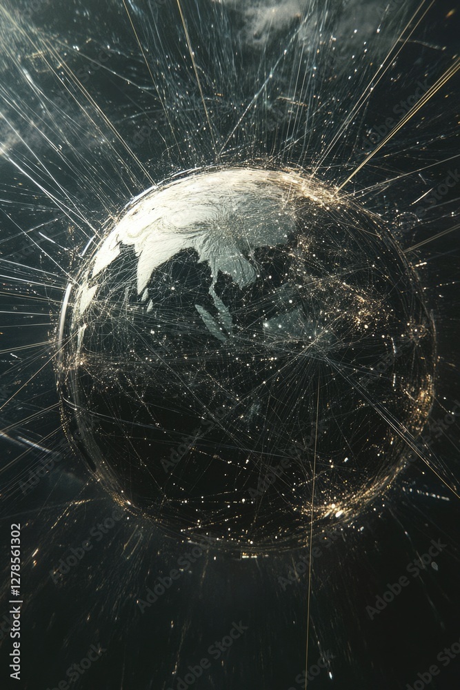 Wall mural black and white planet with lines