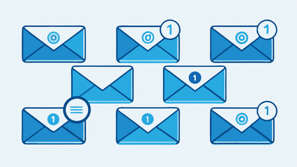 Hand-Drawn Email Icon Set with Notification and Read Status in Blue and Dark Theme