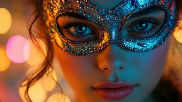 Bright and colorful masquerade celebration features a captivating masked performer