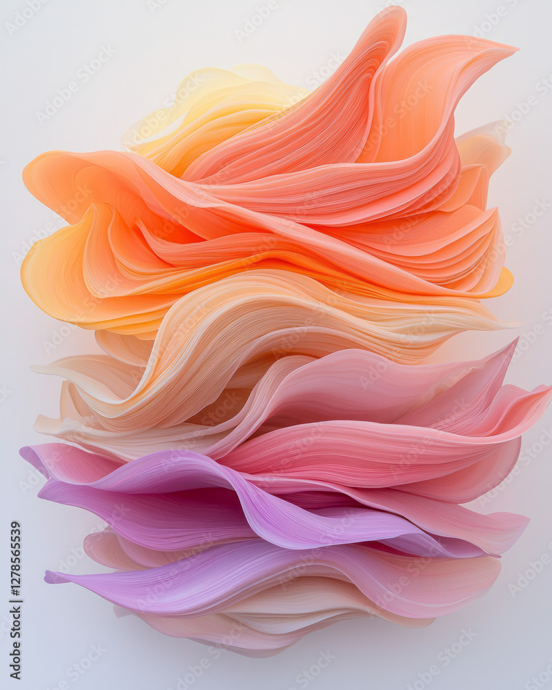 Poster stacked wave slices transitioning from pale salmon at the base to soft cream near the top, forming