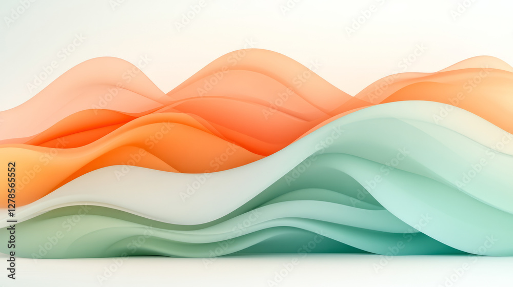 Poster Modern pastel design with curved forms in peach and mint green, staggered neatly over a clean,