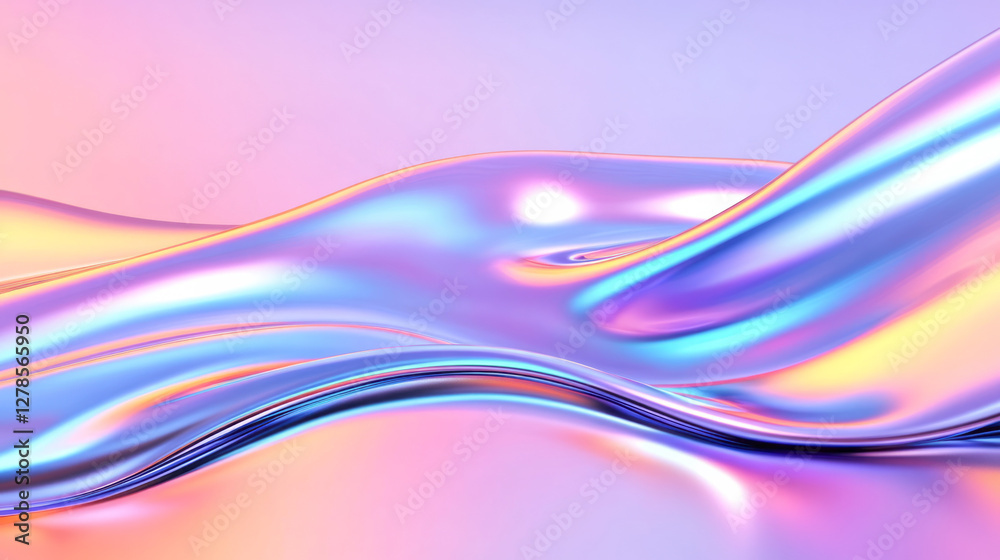 Aufkleber iridescent fluid wave crossing the frame diagonally, capturing subtle reflections of the entire