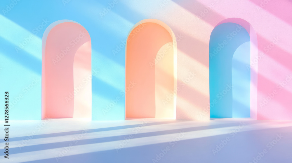 Fototapete glossy pastel columns in staggered rows, casting delicate, interlocking shadows on a faintly