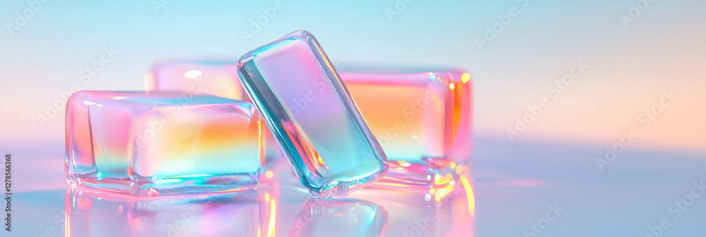 Poster holographic columns of different diameters grouped in an organic formation, shifting from metallic