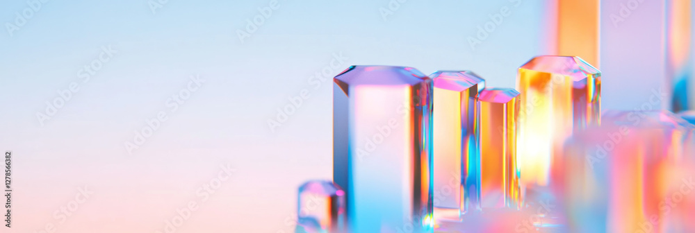 Poster Holographic columns of different diameters grouped in an organic formation, shifting from metallic