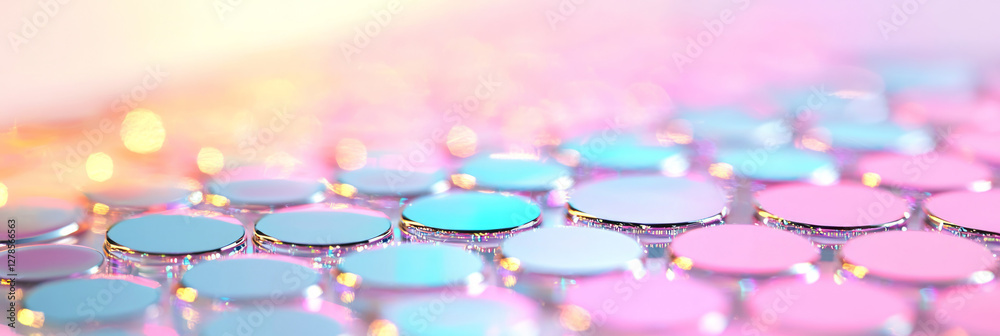 Poster holographic columns of different diameters grouped in an organic formation, shifting from metallic