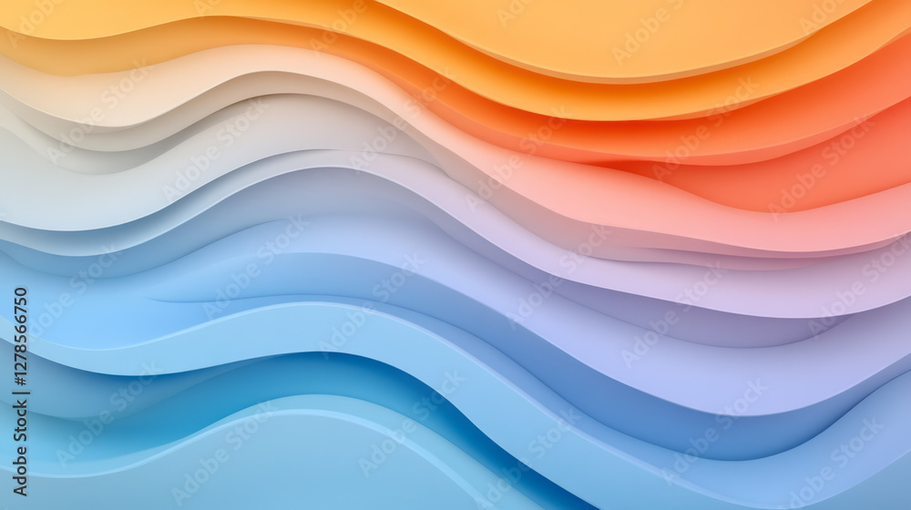 Aufkleber gently rolling wave lines layered like topographic contours, tinted in a gradient from warm coral