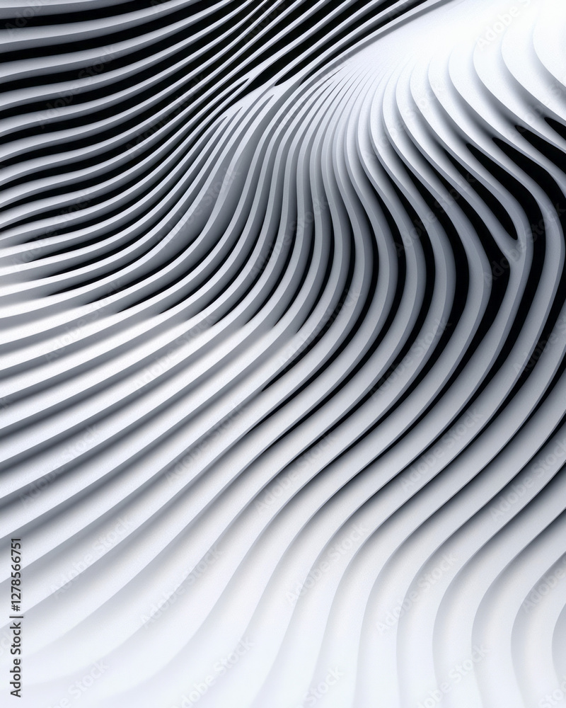 Poster intersecting curved lines with subtle ombrã© transitions, forming a mesh-like ripple pattern