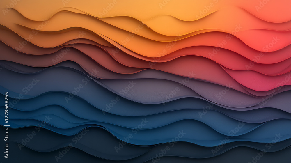 Aufkleber gently rolling wave lines layered like topographic contours, tinted in a gradient from warm coral