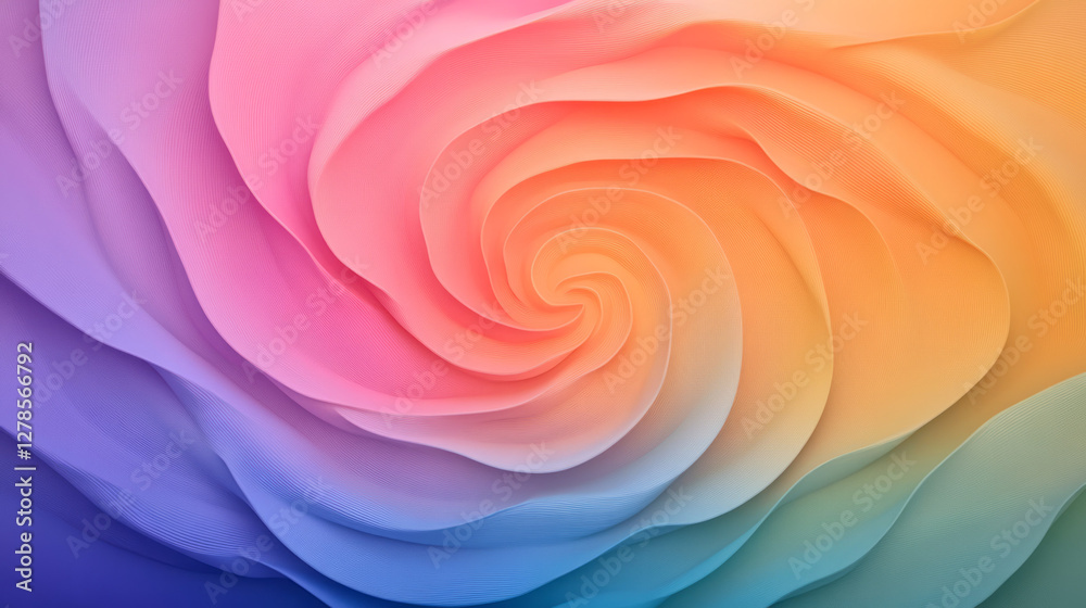 Poster mesmerizing circular ripples alternating between bold, saturated hues and softer pastel tones,