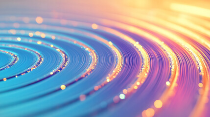 Close-up macro shot of the record grooves, each groove highlighted by iridescent flecks that