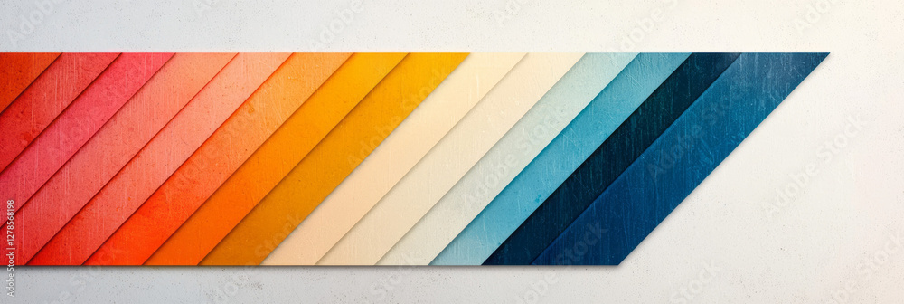 Poster Pastel-hued stripes spanning the width of the image, intersected by angular shapes that blend from