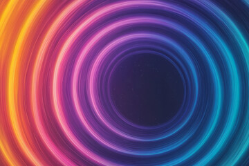 Glowing concentric neon circles hovering in dark space, each ring fading into radiant color at the