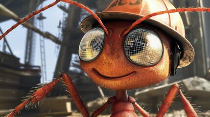 Construction ants working hard on a building site animation urban environment close-up view labor and teamwork concept